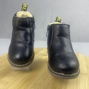 Black Toddler Combat Boots Size‎ 21 Side Zip Faux Fur Lined Cozy Fall Winter